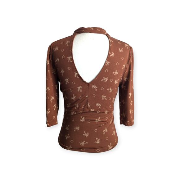 FREE PEOPLE Soraya Top Brown Floral Size XS Keyhole Neck Open Back - Picture 3 of 7